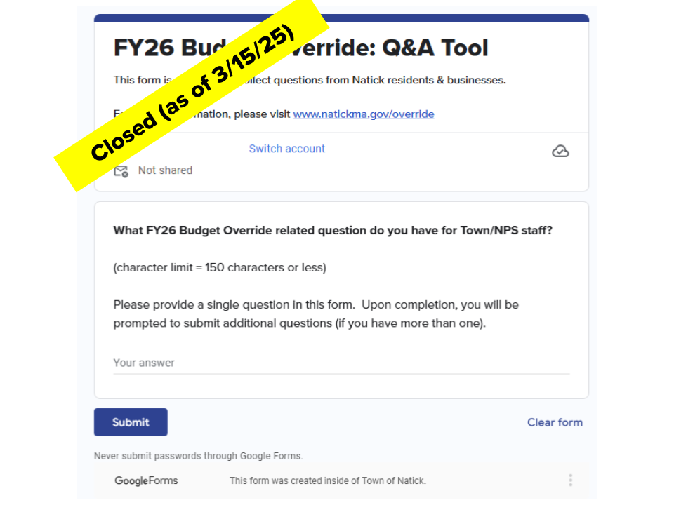 Override Q&A Tool - Google Form closed as of 3-15-25